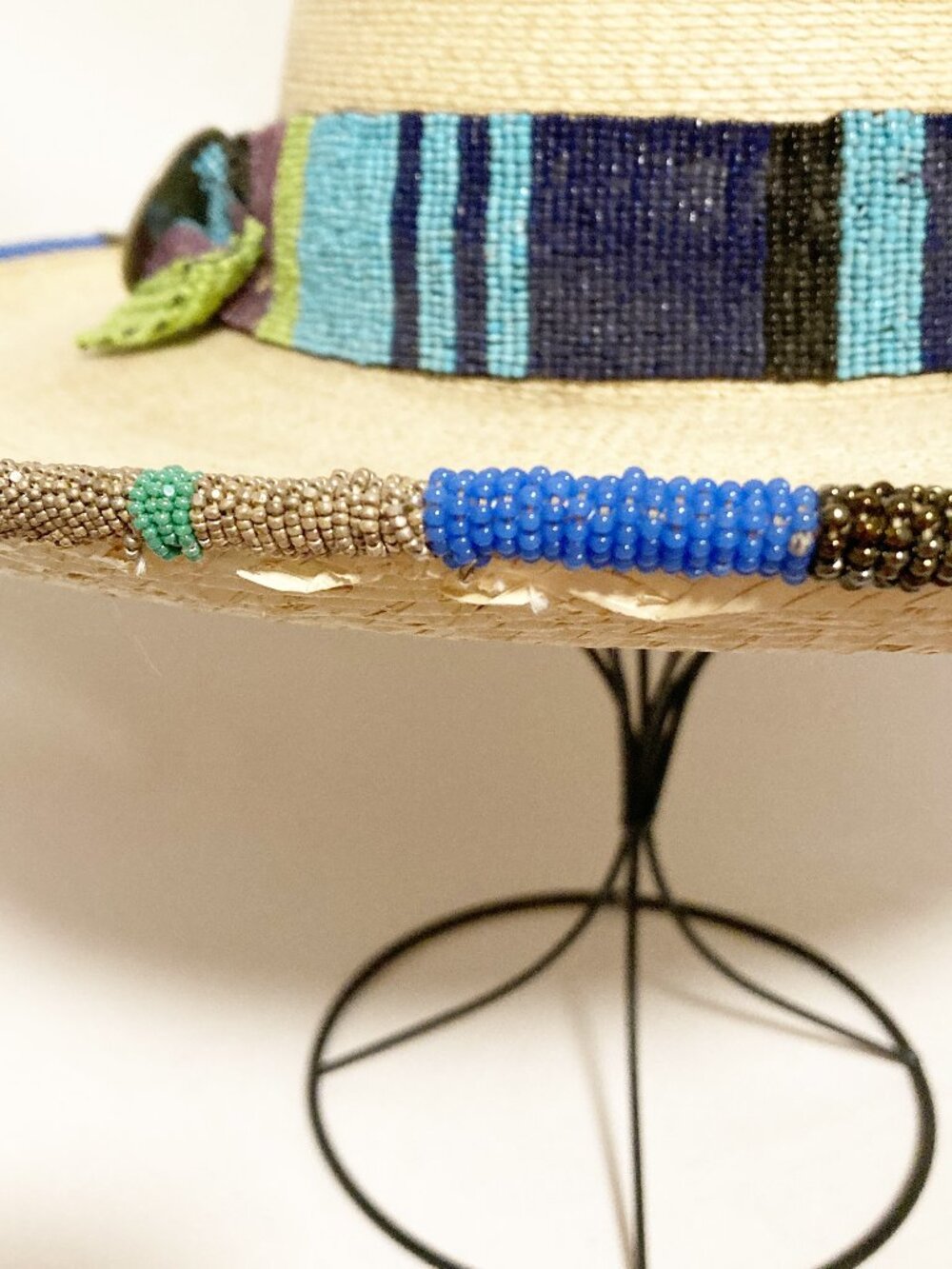Hand Beaded SunBody Palm Leaf Hat Western Boho Artisan Unique Wearable Art - Picture 12 of 12